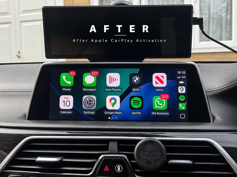Apple CarPlay home screen on a BMW iDrive display